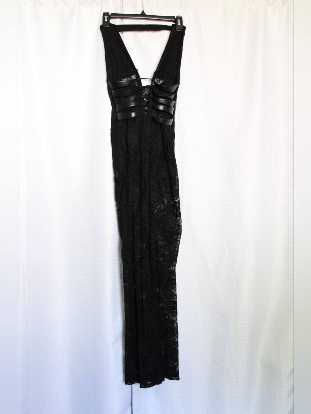 SHEIN Black Floral Lace Halter Jumpsuit XS Cage Waist